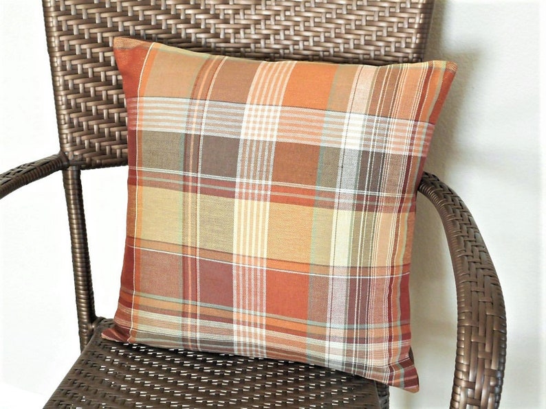 Fall Plaid Pillow Cover Cushion Autumn Burnt Orange Rust Brown Etsy