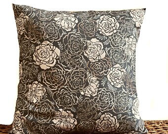 Gray Floral Throw Pillow Cover Cushion: Metallic Silver Beige Blue Brown 18x18