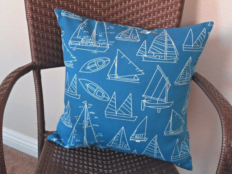 Blue Sailboats Outdoor Pillow Cover Cushion Nautical Etsy
