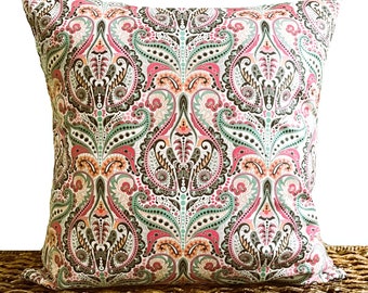 Floral Suzani Pillow Cover Cushion Damask Pink Green Orange Gray Beige Decorative 18x18