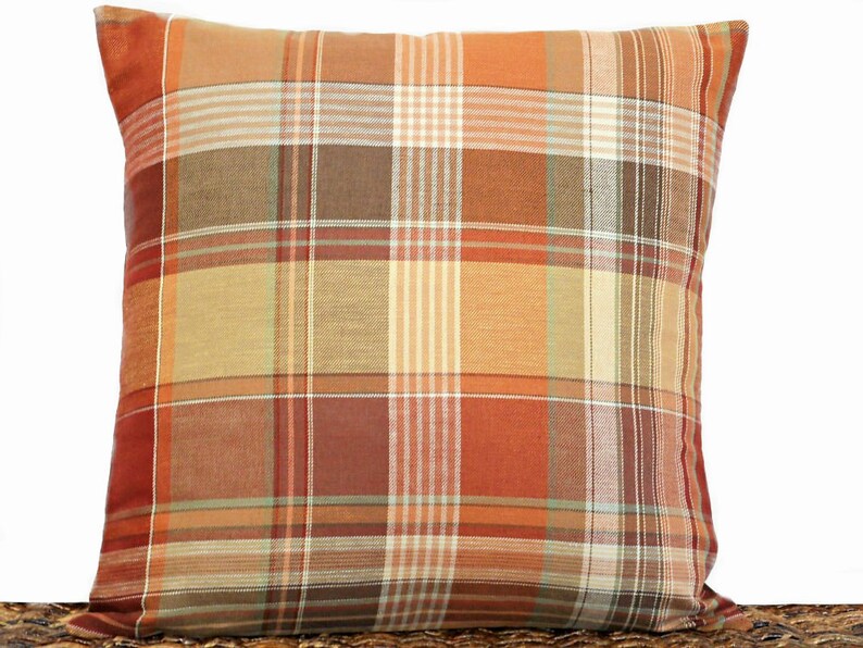 Fall Plaid Pillow Cover Cushion Autumn Burnt Orange Rust Brown Etsy