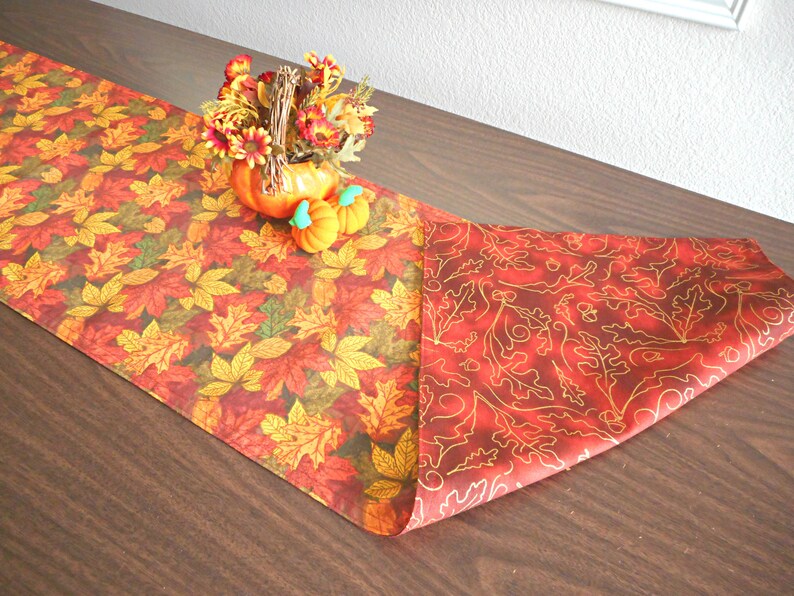 Fall Leaves Table Runner Red Gold Yellow Orange Green Autumn Etsy