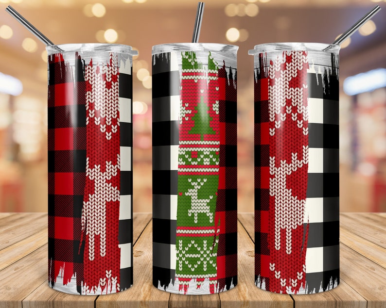 Download Christmas Plaid Brush Strokes Skinny Tumbler Graphic ...