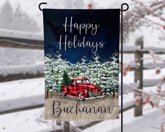 Red Truck Christmas Tree Lot Garden Flag Graphic Design For Etsy