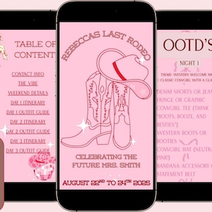 Last Rodeo Bachelorette Itinerary Template – Editable Canva Western Cowgirl Weekend Guide – Digital Bridal Shower Weekend Plan