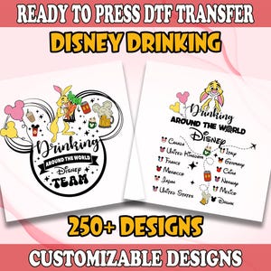 Winnie the Pooh Drinking Around The World DTF, Disney Drinking Squad Heat Transfer, Epcot DTF Transfers, Disney Drinking Team Ready To Press