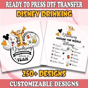 Winnie the Pooh Drinking Around The World DTF Transfer, Epcot DTF Transfers, Disney Drinking Team Heat Transfer, Disney Drinking Squad DTF