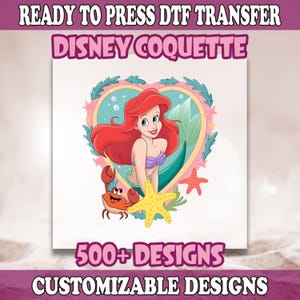 Disney Princess Ariel Dtf Transfer, Disney Princess Ready To Press, Disney Castle Transfer, Princess Ariel Dtf, Little Mermaid Dtf