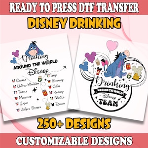 Winnie the Pooh Drinking Around The World DTF Transfer, Epcot Disney Transfers, Disney Drinking Team Heat Transfer, Disney Family Trip DTF