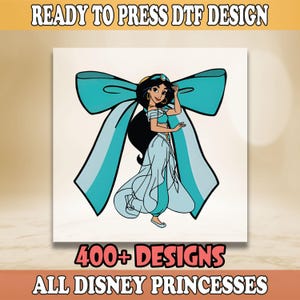 Disney Jasmine Princess Coquette Bow DTF Transfer, Jasmine Princess Heat Transfer, Disney Family Trip DTF, Princess Birthday Ready To Press