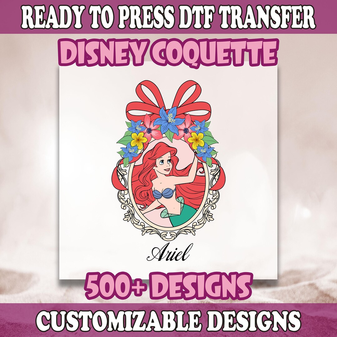 Princess Ariel Coquette DTF Transfer, Disney Ariel Ribbons & Bows DTF ...