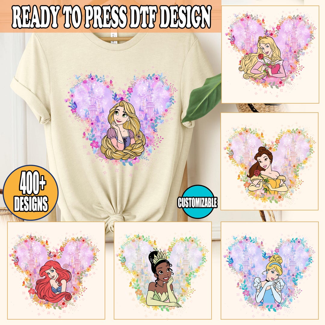 Princesses With Mickey Ears Ready to Press, Disney Heat Transfer ...