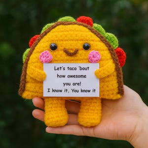 NO-sew Häkelanleitung Taco, Emotional Support Taco Muster, Affirmation Taco Amigurumi, Keine erforderlichen Kenntnisse