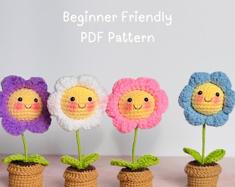 Mönster för minivirkad blomkruka: Prästkrage, solros, växt (PDF-mönster)