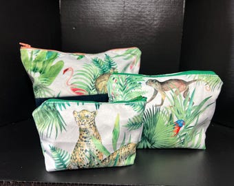 Tropical Wash Bag, Zipper Bag, outer velvet with Waterproof lining  Cosmetic Bag, Make up Bag, Fully  Waterproof lined Bag
