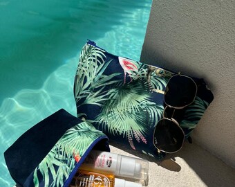 Tropical Wash Bag, Zipper Bag, outer velvet with Waterproof lining  Cosmetic Bag, Make up Bag, Fully  Waterproof lined Bag