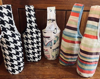 Fabric Bottle Bag reusable, upcycle, fabric gift bag, celebration gift bag