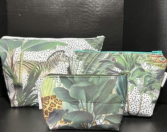 Tropical Wash Bag, Zipper Bag, Waterproof, Cosmetic Bag, Make up Bag, Fully lined Waterproof Bag
