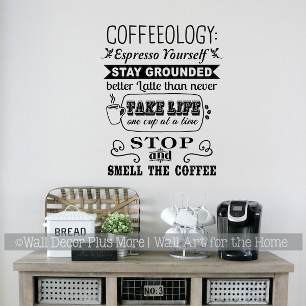 Kitchen Wall Decals Coffeeology Stop And Smell The Coffee Vinyl Sticker Lettering Decor Quotes Fun Coffee Shop Inspirational Sayings
