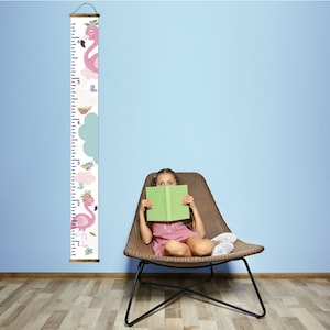Flamingo Canvas Growth Chart Sign Girls Blush Pink Height Ruler Kids Baby Infant Gift Measurement Tool Tracker