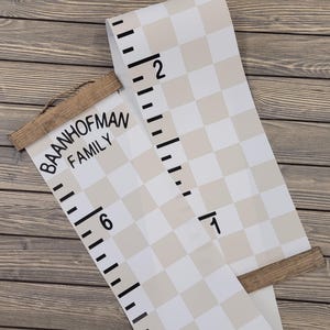 Checkered Canvas Growth Chart Sign: Personalized Height Ruler with Modern Wall Art Design