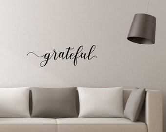 Inspirational Wall Decal Grateful Cursive Lettering Wall Word Vinyl Art Letter Stickers