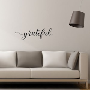 Inspirational Wall Decal Grateful Cursive Lettering Wall Word Vinyl Art Letter Stickers
