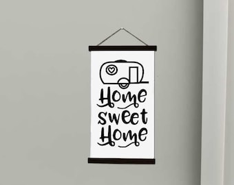 Wood Canvas Wall Hanging Home Sweet Home Vintage Camper Sign Art RV Wall Decor Grateful Quotes Motivational Saying