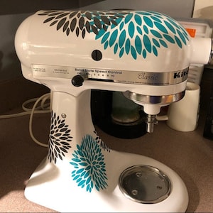 Flower Burst Vinyl Stickers for Kitchenaid Mixer Decals Decoration 2 Colors 5 Florals Appliance Decor Art