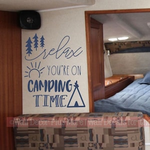 Camper Decals Relax You&#39;re on Camping Time Wall Art Decor Sticker Letters Tent and Tree Art Vinyl Quote Inspiring RV Accessories