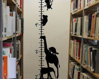 Zoo Animals Wall Growth Chart Height Ruler Decal Sticker Track Height Kids Bedroom Playroom Decor Giraffe Monkey Art Nursery Gift Idea