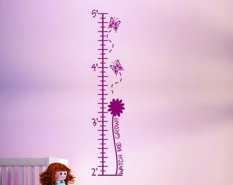 Butterflies Flowers Watch Me Grow Height Tracking Chart for Girls Wall Growth Chart Ruler Sticker Kids Bedroom Decor Nursery Art Bathroom