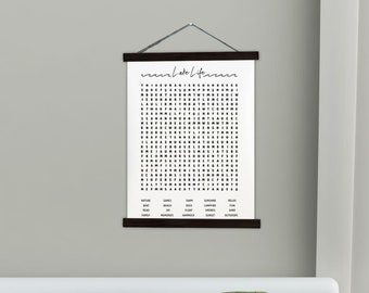 Canvas Wall Print Sign Wood Frame Lake Life Decor Word Search Puzzle Art Lightweight Hanging Decoration Black or Walnut Wood