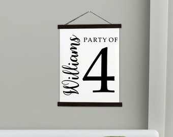 Wood & Canvas Wall Hanging, Party of Number Last Name Custom Wall Art Print