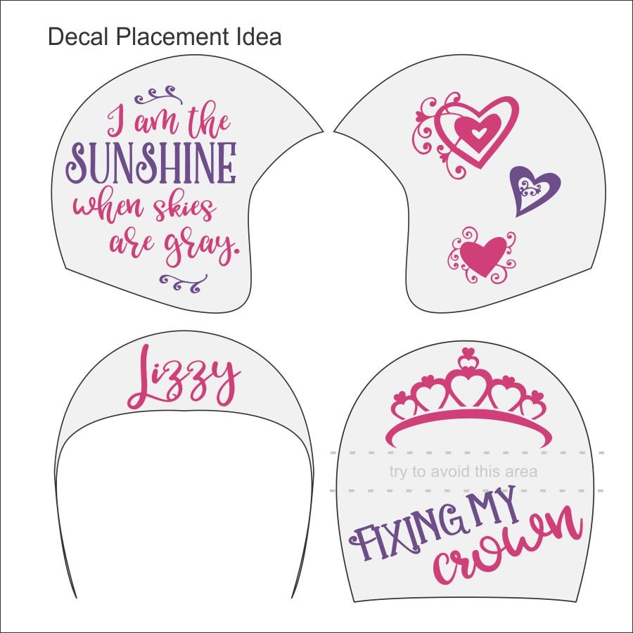 Girls Name Princess Cranial Helmet Band Decal Sticker Accessories Personalized Fixing My Crown Sunshine Quote Decorative Hearts