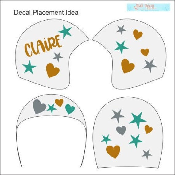Cranial Helmet Band Decal Sticker Accessories Personalized Girls Name Hearts Stars Infant Baby Head Therapy Art Glossy Durable Vinyl