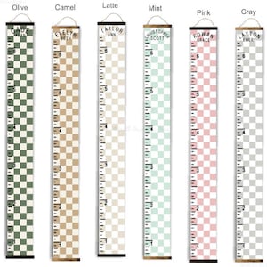 May include: Six different color growth charts with a checkered pattern. Each chart has a name at the top and numbers from 1 to 6 along the side. The charts are labeled Olive, Camel, Latte, Mint, Pink, and Gray.