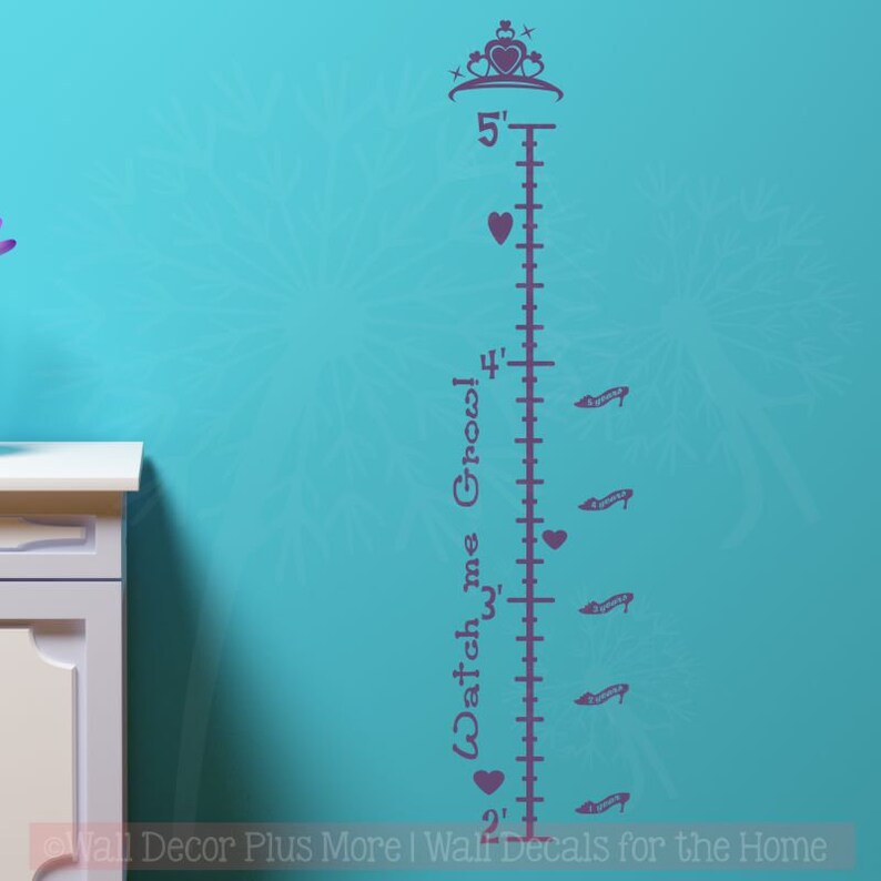 Princess Crown Girls Growth Chart with Personalized Name Wall Sticker Vinyl Decal 2'-5'-Purple