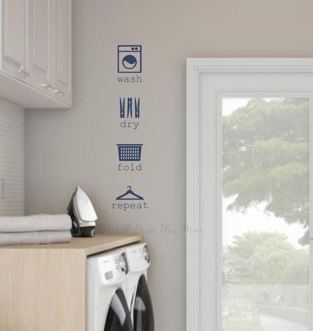 Laundry Room Wall Decal Wash Dry Fold Repeat - Etsy