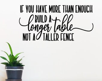 Wall Decals Kitchen Build Longer Table, Not Fence Family Vinyl Letters Decor Sticker Quote Wall Words Lettering Art