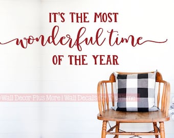 It's the most Wonderful Time of Year Seasonal Holiday Wall Decor Sticker Home Decal Words Christmas Quote Cursive Vinyl Lettering