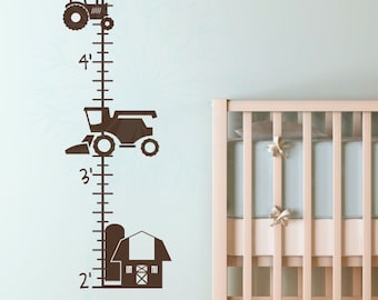 Height Ruler Wall Decals Vinyl Stickers Farming Barn Tractor Growth Chart Wall Art for School Kids Bedroom Farm Nursery Decor Baby Gift
