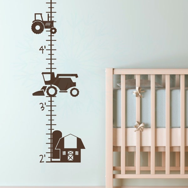 Height Ruler Wall Decals Vinyl Stickers Farming Barn Tractor Growth Chart Wall Art for School Kids Bedroom Farm Nursery Decor Baby Gift