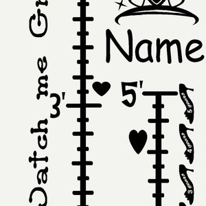 Princess Crown Girls Growth Chart with Personalized Name Wall Sticker Vinyl Decal 2'-5' with Age Markers