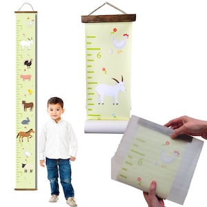 Farm Animals Height Ruler Tracker Printed on Canvas Growth Chart Sign Farming Kids Bedroom Decor Nursery Art Wood Edging Ready to Hang
