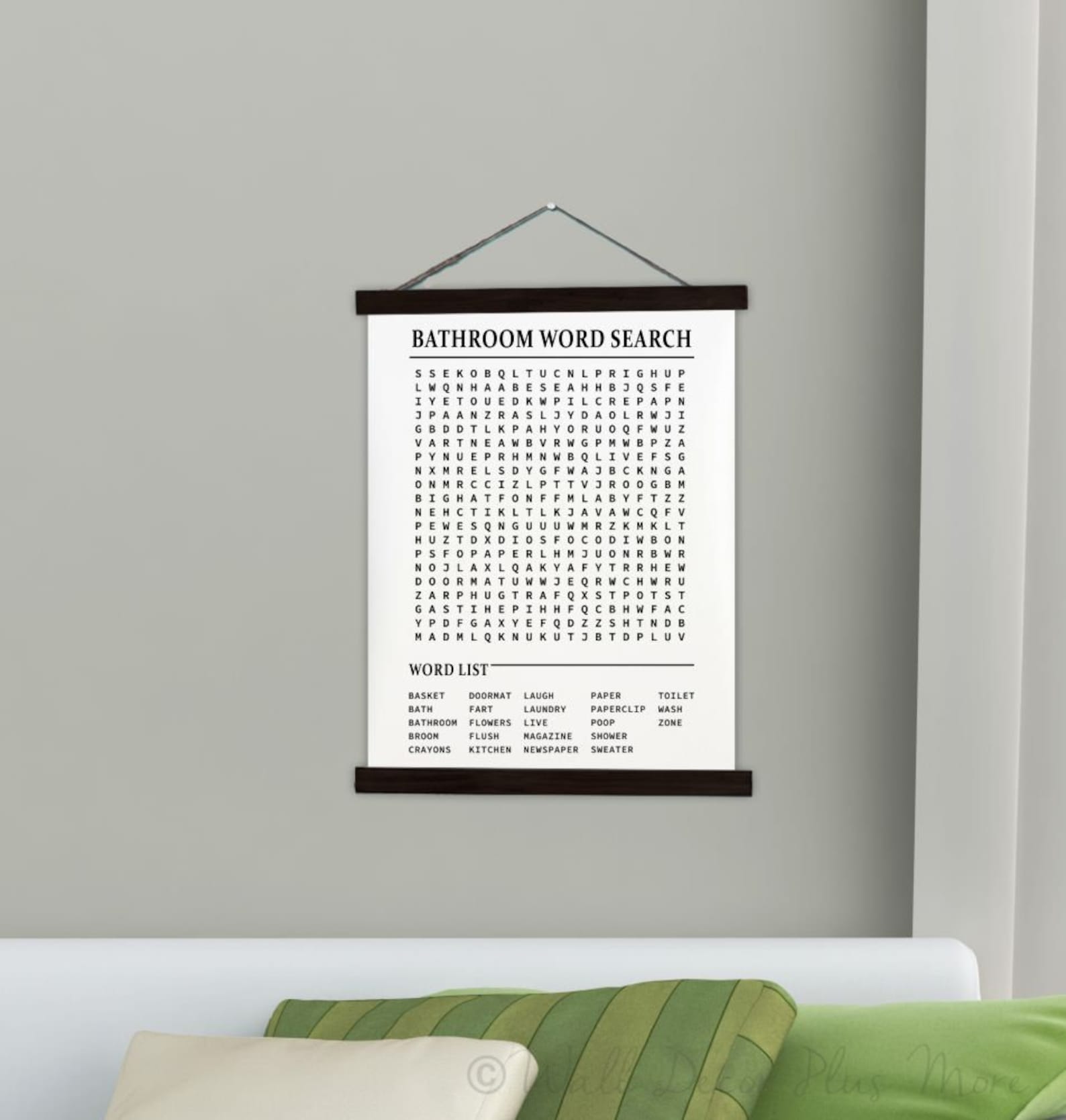Bathroom Word Search Canvas Wall Print Sign Wood Frame Fun Wall Decor ...