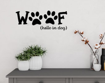 Wall Decals Pet Lover Stickers Woof Hello in Dog Vinyl Wall Decor Entryway Wall Words Lettering Art For Pet Home