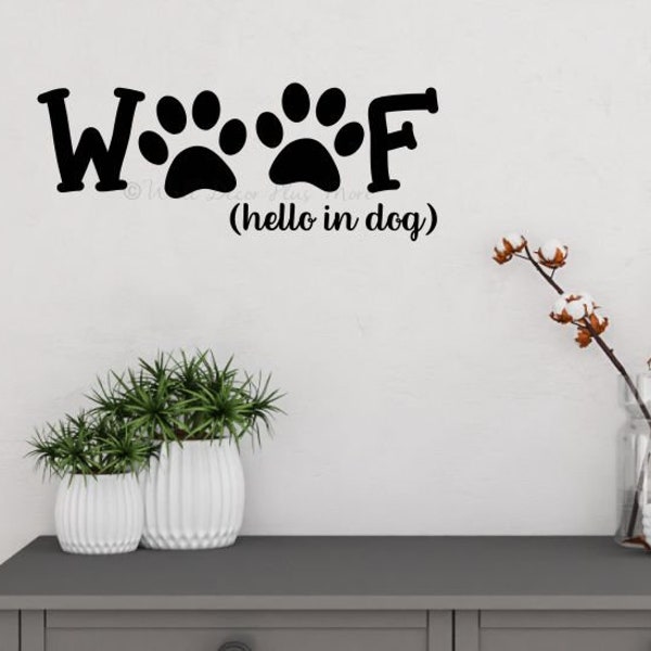 Wall Decals Pet Lover Stickers Woof Hello in Dog Vinyl Wall Decor Entryway Wall Words Lettering Art For Pet Home