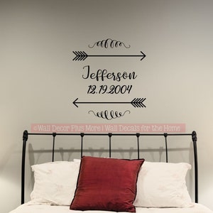 Wall Decals Stickers for Personalized Home Decor Name and Date Swirls Arrows Art Custom Wall Decor Wedding Anniversary Birthday