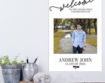 Customized Graduation Celebration Photo Name Class of 2026 Poster – Grad Party Welcome Sign, Choice of Material & Size